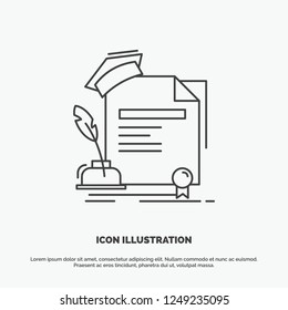 certificate, degree, education, award, agreement Icon. Line vector gray symbol for UI and UX, website or mobile application