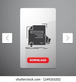 certificate, degree, education, award, agreement Glyph Icon in Carousal Pagination Slider Design & Red Download Button