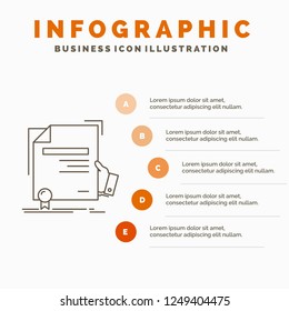 Certificate, Degree, Education, Award, Agreement Infographics Template For Website And Presentation. Line Gray Icon With Orange Infographic Style Vector Illustration