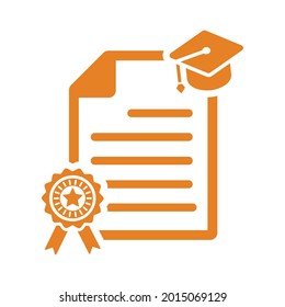 Certificate, degree icon. Orange color vector EPS.