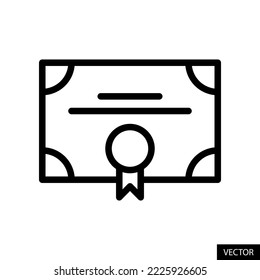 Certificate, Degree vector icon in line style design for website, app, UI, isolated on white background. Editable stroke. EPS 10 vector illustration.