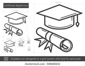 Certificate degree vector line icon isolated on white background. Certificate degree line icon for infographic, website or app. Scalable icon designed on a grid system.