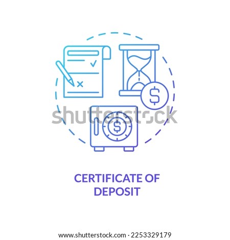 Certificate of deposit blue gradient concept icon. Account for money savings. Banking product abstract idea thin line illustration. Isolated outline drawing. Myriad Pro-Bold font used