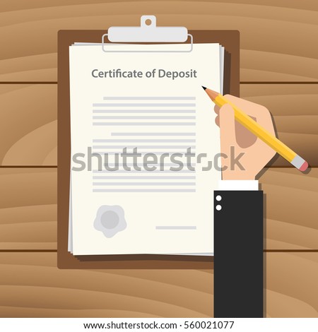 certificate of deposit  illustration concept with hand business man signing a paperwork document on top of the table