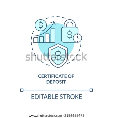 Certificate of deposit turquoise concept icon. Financial safety. Saving account abstract idea thin line illustration. Isolated outline drawing. Editable stroke. Arial, Myriad Pro-Bold fonts used