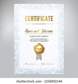 Certificate design, abstract silver background for text placement, template for awarding