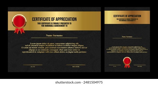 Certificate Design with black and gold background.