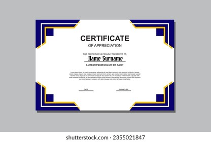 certificate design in blue with a modern style