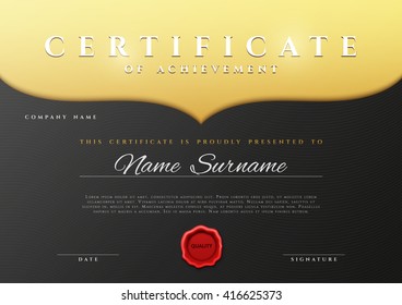 Certificate design border frame. Template  achievement diplom.  Premium paper present guilloche White background with gold.