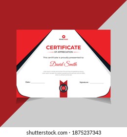 Certificate Design, Creative Certificate Of Appreciation Award Template, Business Certificate, Education Certificate, Red Color