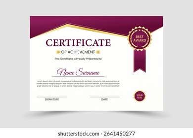 Certificate design, creative modern luxury certificate of achievement template design