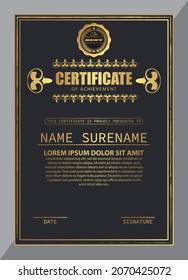 Certificate Design. Diploma currency border template. Dark colored gift voucher award background. Vector Illustration - Template Design