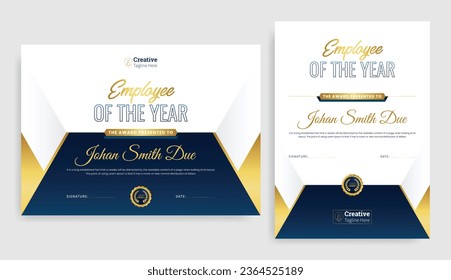 Certificate Design. Employee of The Year. Employee of the Month Gold Corporate Template Vector Design. Employee of the Year, Month, Week 