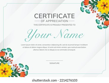 Diseño de certificado con flor. Diseño de plantilla de certificado