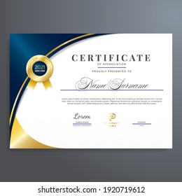 Certificate design with gold and blue color, multipurpose, simple and elegant