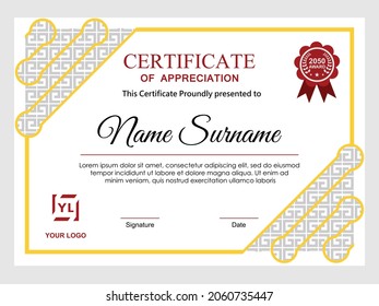 certificate design with gold and red colors 