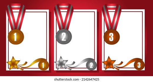 certificate design with gold, silver and bronze medals with gold and red color theme