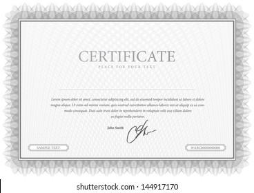 Certificate. Design Gray. Vector pattern that is used in currency and diplomas