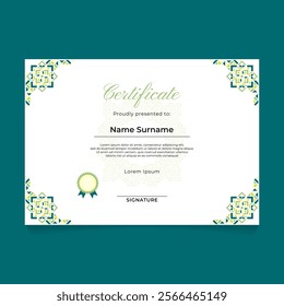 Certificate Design with Green Pastel Oriental Frame and Ornament Silhouette