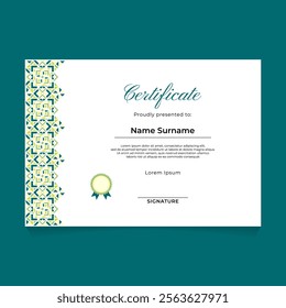 Certificate Design with Green Pastel Ornament on Left Side