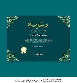 Certificate Design with Green Pastel Ornament on The Corner with Dark Theme