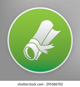Certificate design icon on green button, clean vector