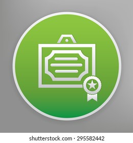 Certificate design icon on greenbutton, clean vector