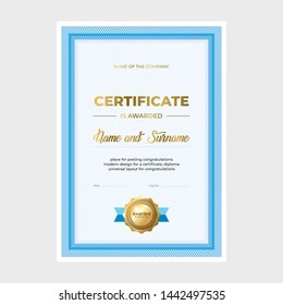 Certificate design, layout diploma for education, creative blue background for placing text