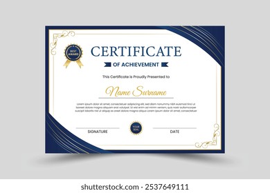 Certificate design, modern luxury certificate of achievement design template