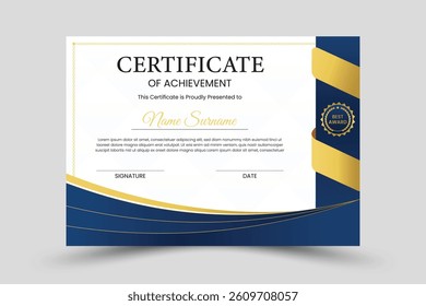 Certificate design, modern luxury certificate of achievement design template