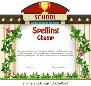 Certificate design with school building background illustration