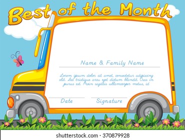 Certificate design with school bus background illustration