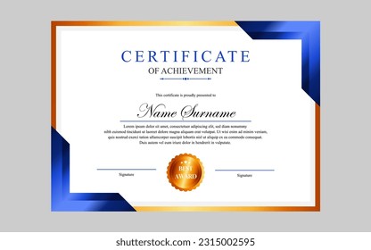 diseño de certificado simple moderno certificado de lujo a4 color de oro azul