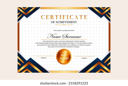 Zertifikat-Design einfach modern a4 Luxuszertifikat Blau Gold