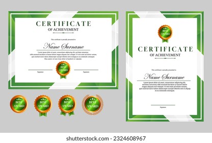 diseño de certificado simple moderno a4 oro verde de lujo	