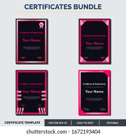 Certificate design template of authenticity in red theme. Can be used for any kind of business and events.