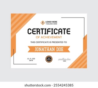 Certificate design template Banner Vector For editing, Achievement success certificate