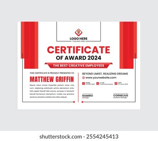 Certificate design template Banner Vector For editing, Achievement success certificate