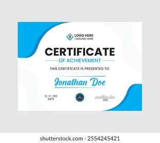 Certificate design template Banner Vector For editing, Achievement success certificate