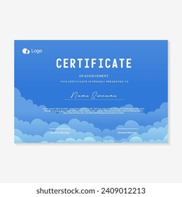plantilla de diseño de certificado con fondo azul