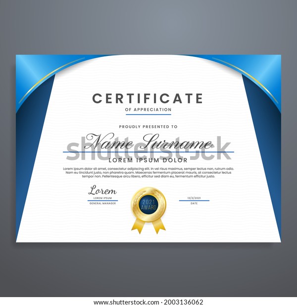 Certificate Design Template Blue Color Multipurpose Stock Vector ...