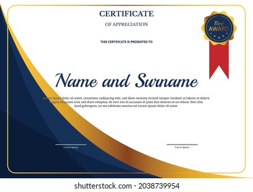 certificate design template with blue and gold.business certificate design.achievement of graduation.