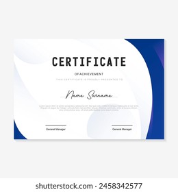Plantilla de diseño de certificado con fondo degradado azul