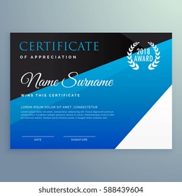 certificate design template with clean blue geometric pattern
