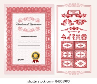 Certificate design template with detailed border and additional ornament elements.