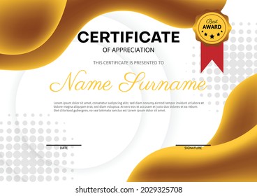 certificate design template with liquid golden and halftone