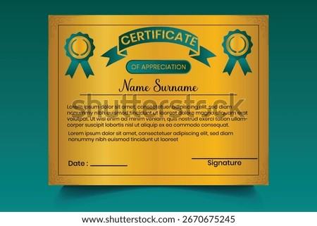 Certificate design template. Luxury modern golden certificate design template. Certificate design for school, college, Diploma, Graduate. Certificate vector templete design.
