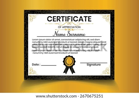 Certificate design template. Luxury modern certificate design template. Certificate design for school, college, Diploma, Graduate. Certificate vector templete design.