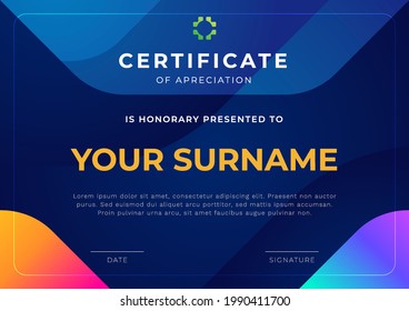 certificate design template with modern colorful gradient background . vector illustration ready to print