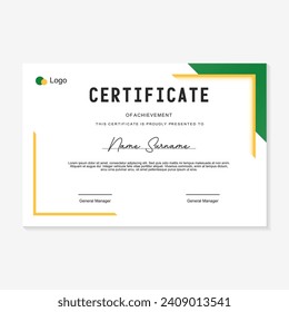 certificate design template with orange and green background